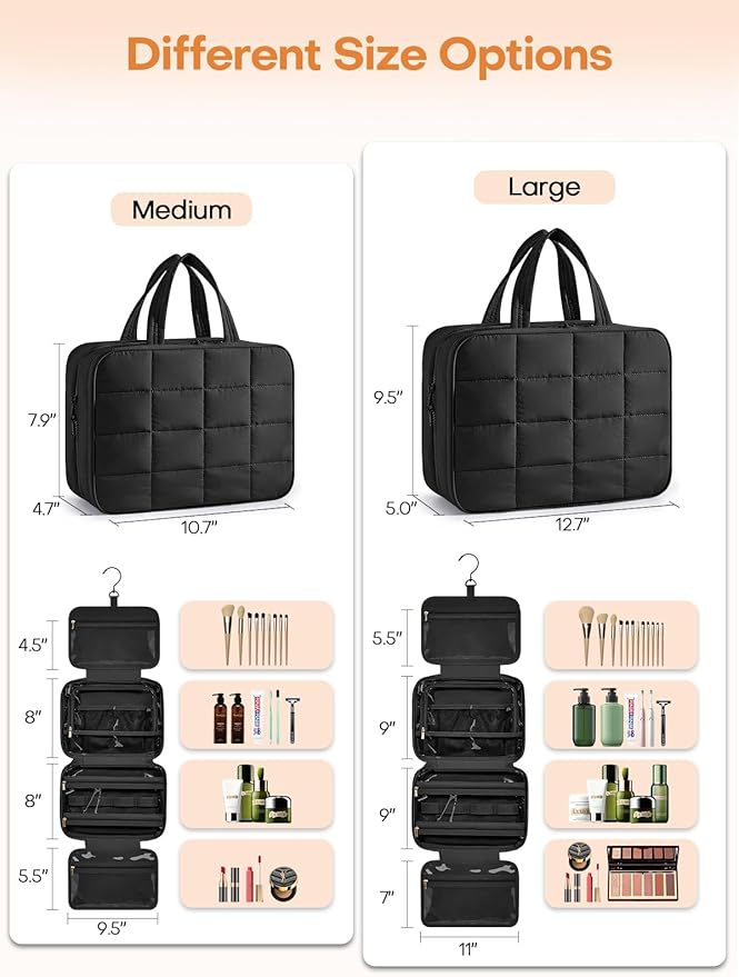 Travel Toiletry Bag with Separate Jewelry Organizer, Water-resistant Makeup Bag with Hanging Hook, Large Capacity Travel Organizer for Toiletries, Cosmetic, Vacation Essentials - Large