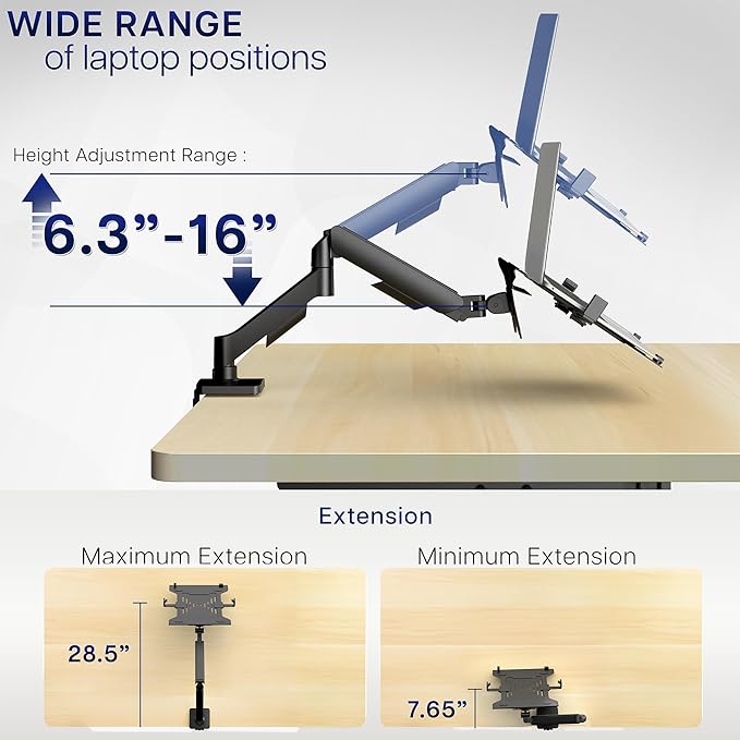 VIVO Universal Adjustable 10 to 15.6 inch Laptop Mount for Desk, Single Tension Arm VESA Notebook Stand with C-clamp and Grommet Options, Black, STAND-V001O-L