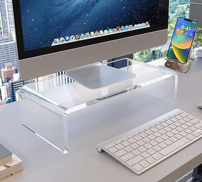 Acrylic Monitor Stand Riser Anti-Cat Laptop Cover Protector, Crystal Clear Laptop Stand, 16 inch Computer Monitor Riser for Home Office