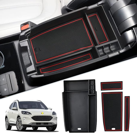 SKTU for 2020-2026 Ford Escape Center Console Organizer 2020-2025 2026 Escape Console Tray Ford Escape 2023 2024 2025 2026 Accessories Glove Secondary Storage Box with Coin and Sunglasses Holder