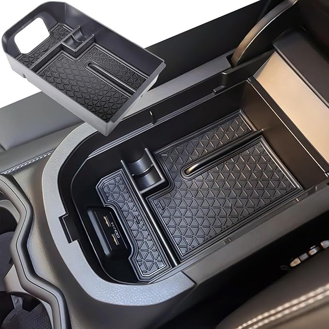 TACORBO Center Console Organizer Compatible with Toyota RAV4 2019 2021 2020 2022 2023 2024 2025 and 2021-2024 2025 RAV4 Prime Accessories, Armrest Secondary Storage Box Insert Tray, Black Trim