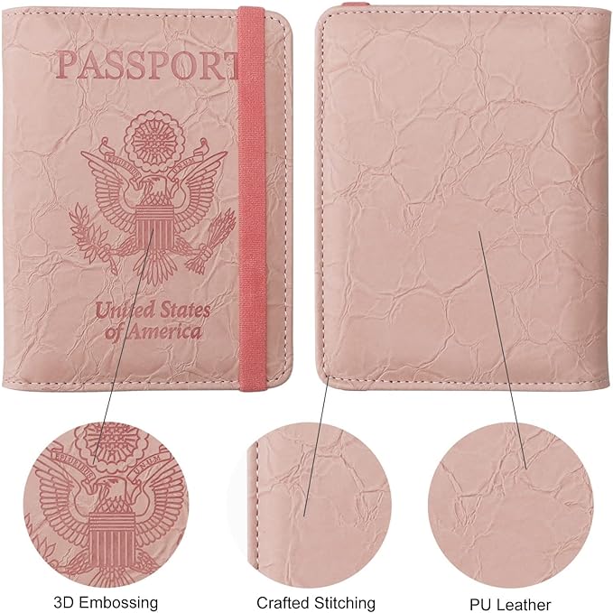 WALNEW Passport Holder for Travel, RFID Passport Cover Wallet for Women Men, PU Leather Passport Book Card Holder Case with Pen (Upgraded, Upgraded-B-Pink)