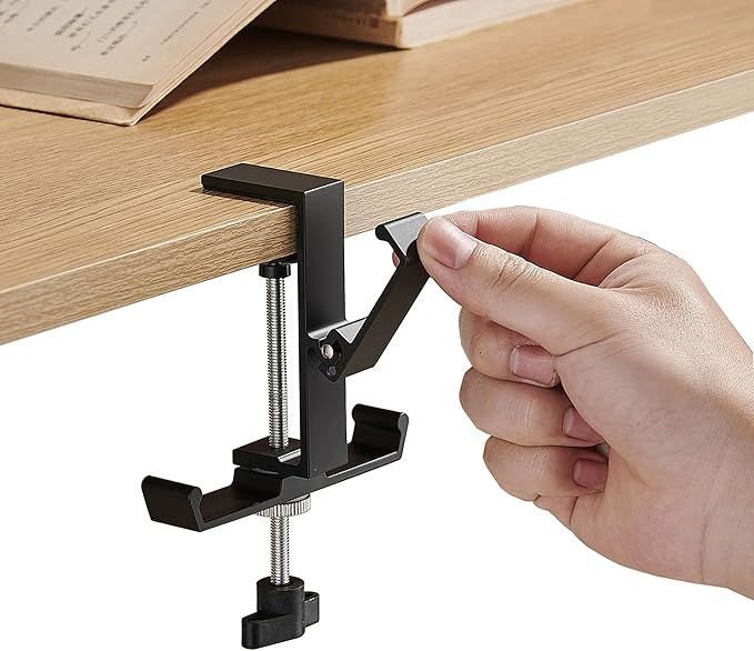 Heavyrain Adjustable Headphone Hanger for Desk | Under Monitor Hook for Headset, Game Controllers & Cables | No-Tool Mount with Silicone Pads | Durable Aluminum Alloy Wall Hooks for Hanging