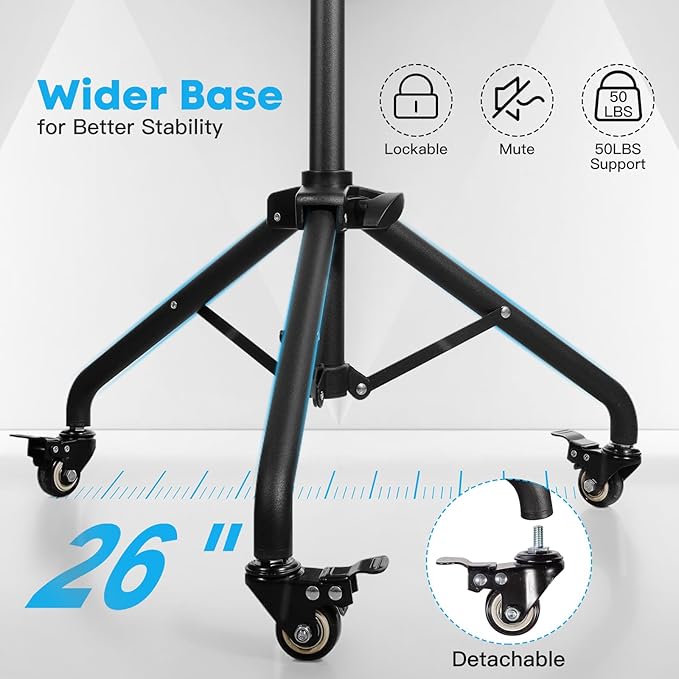 Portable Laptop & Projector Stand with Phone Holder and Mouse Tray, Adjustable Height Tripod Stand for Laptop, Projector, DJ, Sheet Music, Black