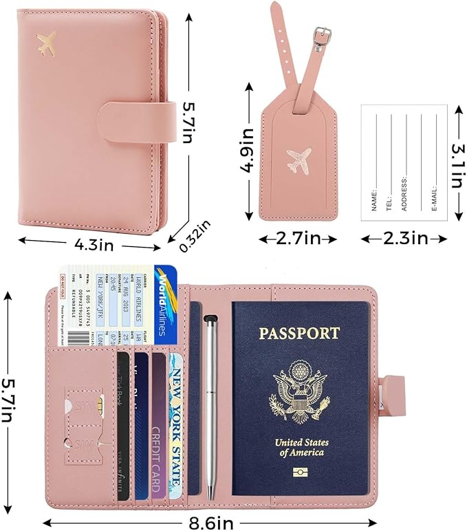 Melsbrinna Rfid Passport Holder for Travel women/Men Set Travel Suitcase Tag, Cute Passport Wallet Rfid Blocking Card Slots, Rfid Passport Cover/CaseTravel Wallet (new pink)