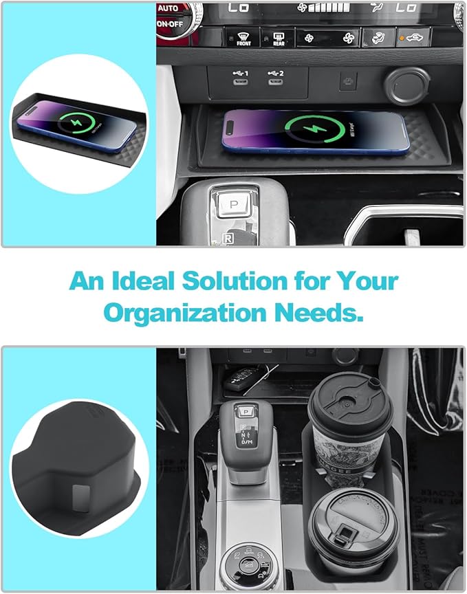 CDEFG 2Pcs for 2025 2026 Mitsubishi Outlander Center Console Organizer for 2025 2026 Mitsubishi Outlander Accessories Wireless Charging Cover & Cup Holder (for Gas Version Only)