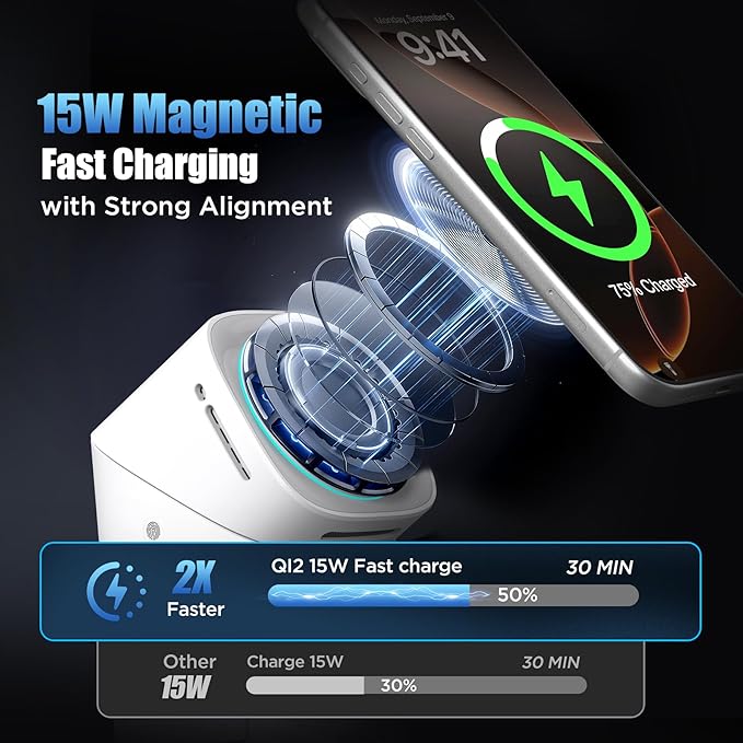 3 in 1 Wireless Charging Station for iPhone 17/16/15/14/13/12 Pro Max, Qi 2 Certified 15W Fast Charging Magnetic Charger Stand for Magsafe Phone, AirPods, Smart Watch (Desert Color)