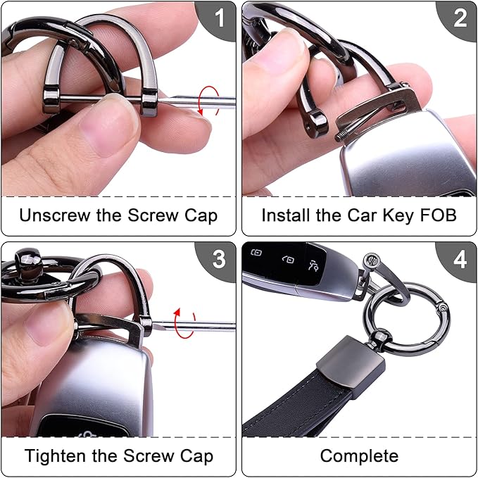 Wisdompro Genuine Leather Car Keychain, Universal Heavy Duty Key Fob Keychain Leather Key Chain Holder for Men and Women
