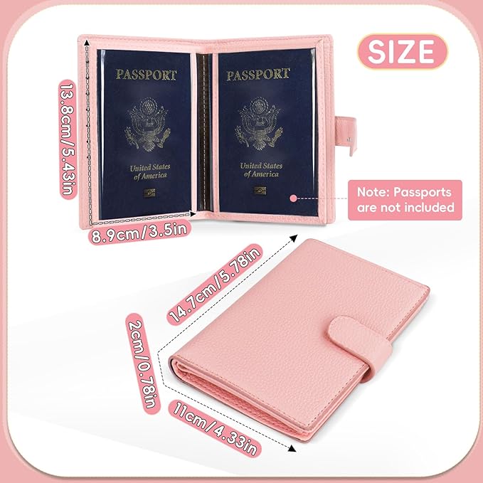 FuninCrea Passport Wallet with 22 Card Slots, Faux Leather Passport Holder for Travel Portable Travel Wallet for Women and Men (Pink)