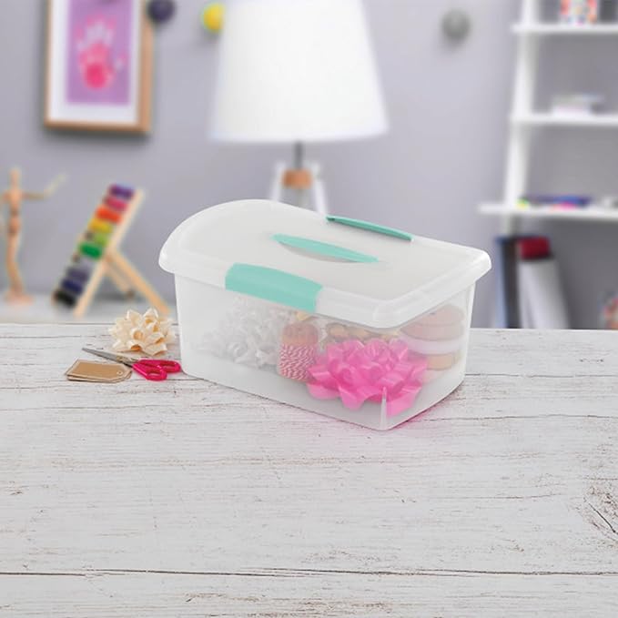 Sterilite Medium Nesting ShowOffs, Stackable Small Storage Bin with Latching Lid and Handle, Plastic Container to Organize Home, Clear, 24-Pack