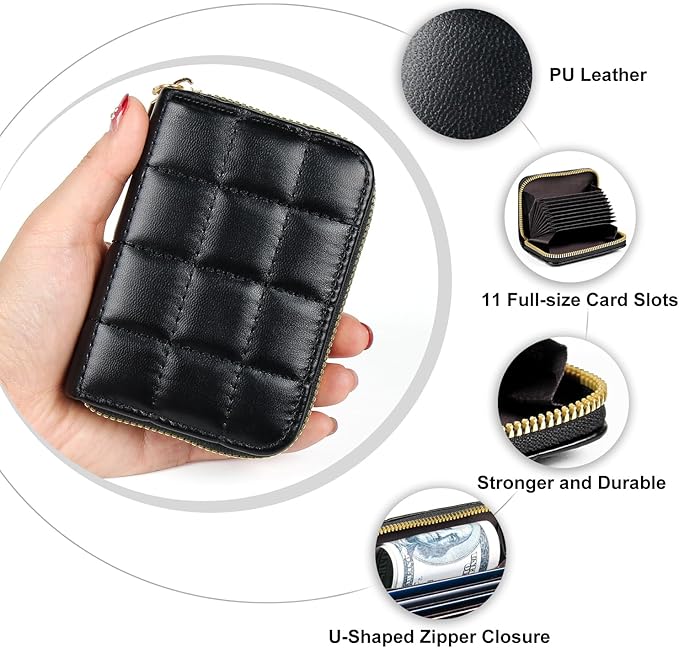 EcoVision Credit Card Holder RFID Card Case Wallet, Small Accordion Zipper Card Case Holder, Card Organizer Case for Women Men