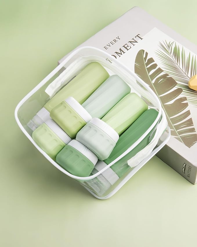Mrsdry Travel Size Toiletries 10 Pack, TSA Approved 3oz & 1oz Silicone Refillable Containers with Clear Travel Bag