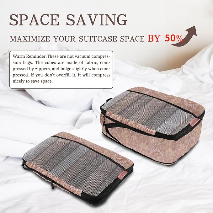 U+U 4 Set Compression Packing Cubes - Ultralight Travel Organizers, Space-Saving Suitcase Organizer, Expandable Packing Cubes for Travel and Family Vacation (Paisley Pattern)