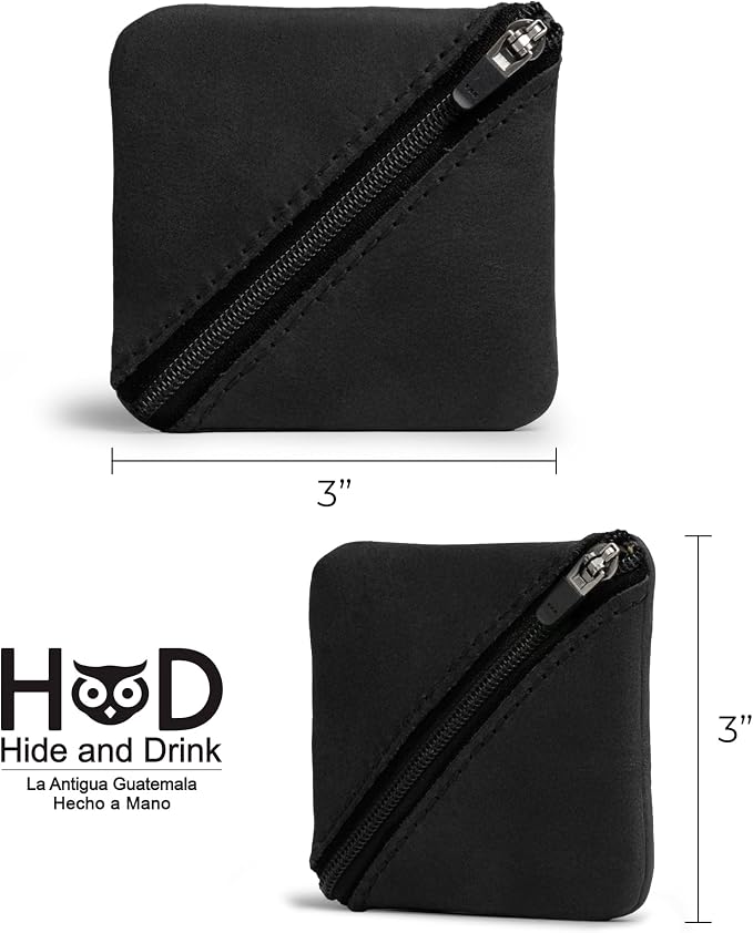 Hide & Drink, Slash Zippered Pouch, Change Holder, and Storage for Pocket and Purse Organization with Zipper, Full Grain Leather, Handmade (Charcoal Black)