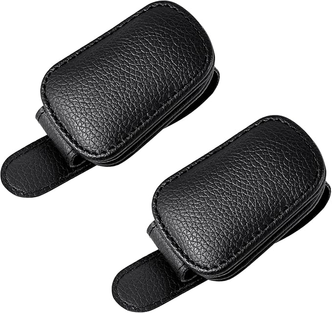 Meliya 2 Pcs Sunglass Holder, Magnetic Leather Ticket Card Clip for Car Sun Visor Accessories for Different Size Eyeglasses