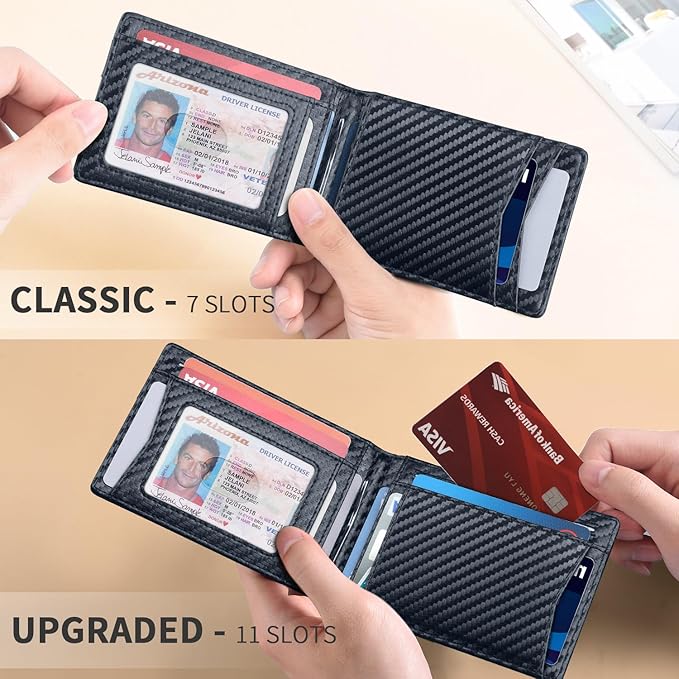 RUNBOX Slim Wallet for Men Genuine Leather RFID Blocking Bifold Minimalist Front Pocket Mens Wallet with Money Clip Thin Gift Box