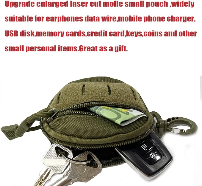 1000D Laser Cut Molle Pouch EDC Pouch Tactical Round Zipper Bag Case Coin Pouches Coin Purse Keychain Little Change Wallet Wireless Headset Pack Gadget Bag