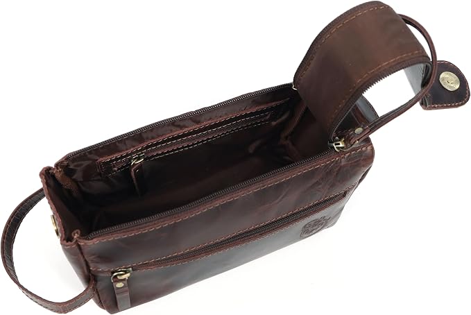 Toiletry Bag | Leather Dopp Kit for Men & Women – Water-Resistant, Durable & Stylish – Travel Organizer with Multiple Compartments | Grooming Essentials, Shaving & Makeup Pouch (Brown)
