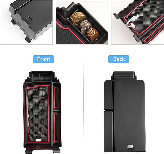 2021-2025 2026 Rogue Center Console Organizer for Nissan Rogue (S/SV/SL/Platinum/Rock Creek/Dark Armor), Durable ABS&Anti-Slip Rubber Console Tray Insert 2026 2025 Rogue Accessories (Red)