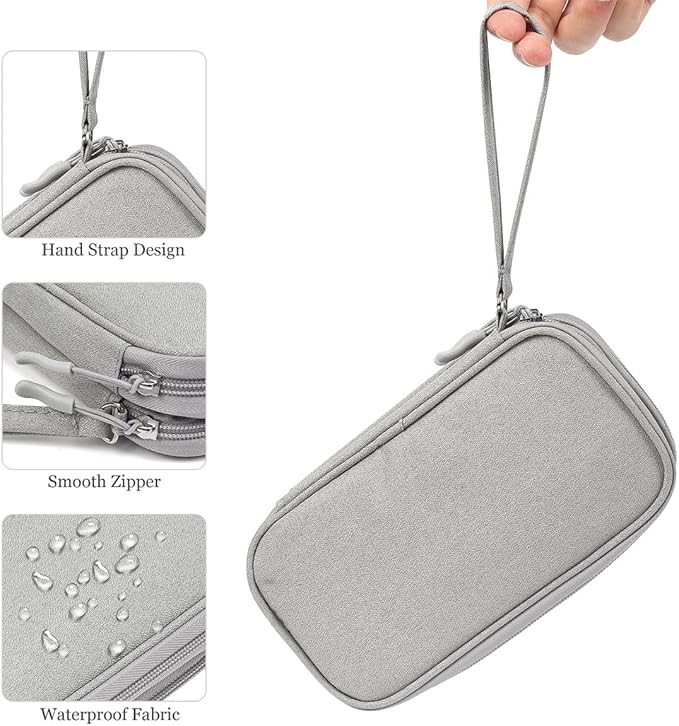 CAAORDKSO Electronic Organizer Travel Cable Accessories Case, Organizer Bag, Accessories Pouch for USB, Cord, Charger, Phone, Power Bank, Earphone (Light Grey, Medium)