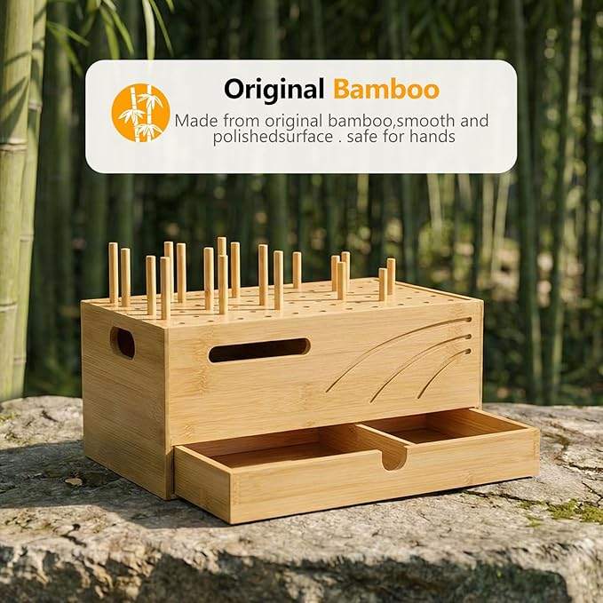 Homde Bamboo Charging Station Organizer: 2 Layer Charger Holder with Drawer for Office Home - Electronic Docking Stand for Multiple Devices, Tablets, Phones
