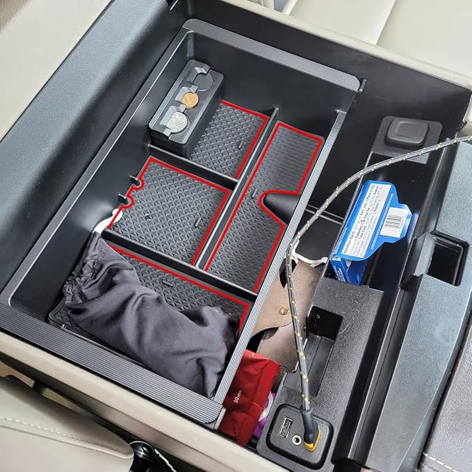 Center Console Organizer for 2014-2018 Chevy Silverado 1500 / GMC Sierra 1500 Accessories and 2015-2019 Sierra/Silverado 2500/3500HD and 15-2020 Yukon/Yukon XL/Tahoe/Suburban Armrest Storage Box, Red