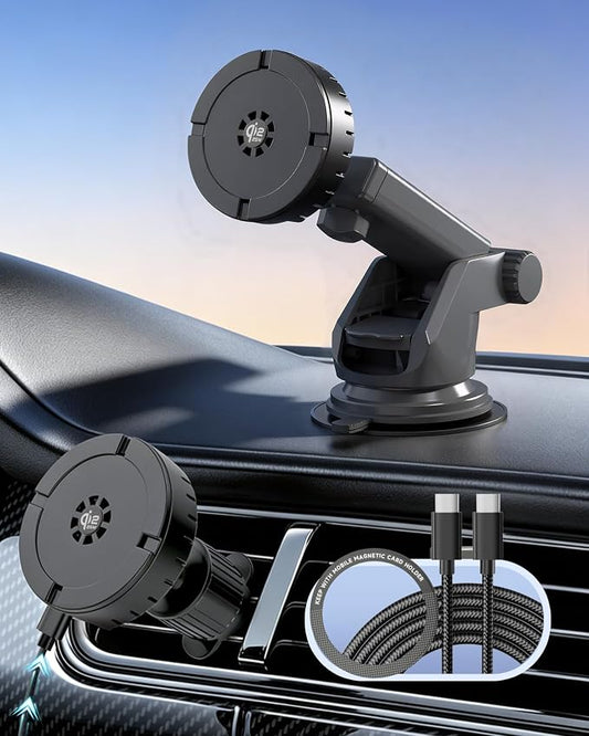 25W for MagSafe Car Mount Charger with Cooling Fan, Qi2.2 Magnetic Car Phone Holder for iPhone, 360° Adjustable Fast Wireless Cars Charging for iPhone 17/16/15/14/13, Air Vent & Dash Mount