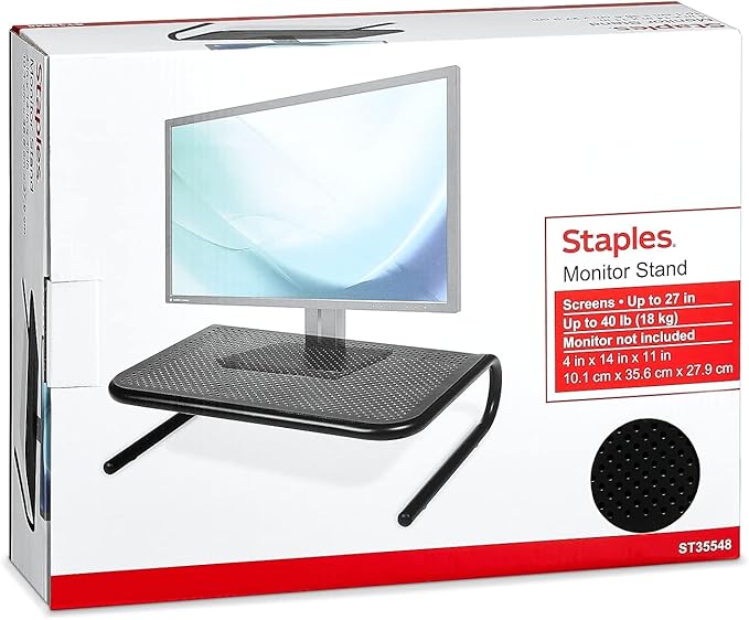 Staples Standard Steel Monitor Stand ??Desktop Riser for Monitors, Laptops & Office Workstations, Black