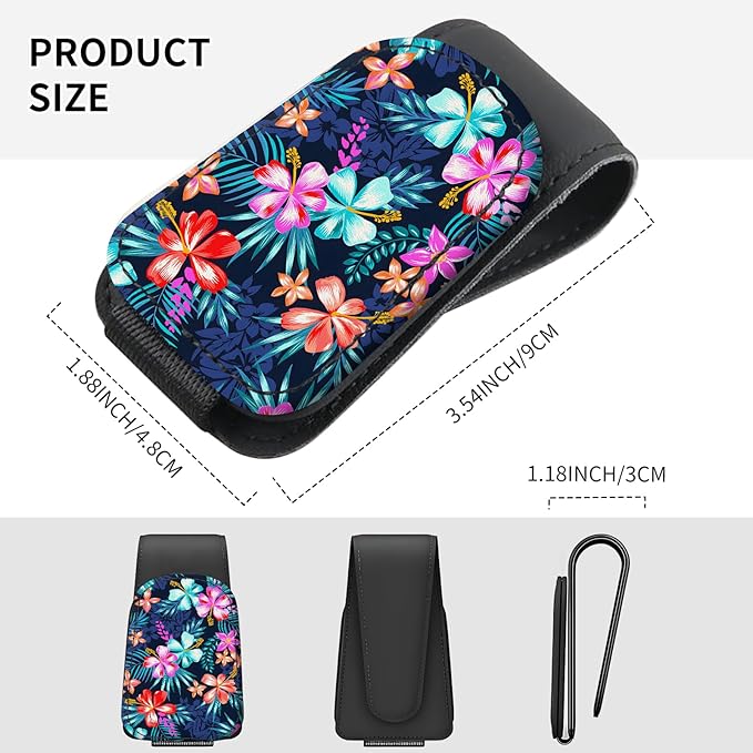 Sunglasses Holder for Car Visor, PU Leather Glasses Clip Organizer, Cute Magnetic Eyeglass Holder for Vehicle Sun Visor, Car Interior Accessory for Women & Men Tropical Neon Flowers