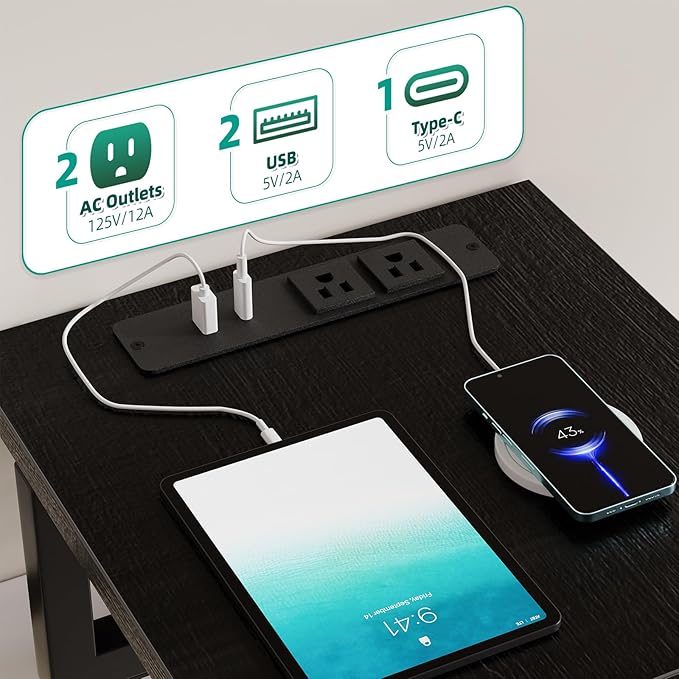 Simple Trending Dual Monitor Stand Riser with 2 USB Charging Ports, Desk Organizer With Drawer and 2 Pen Holders, Shelf for Top of Desk, Black