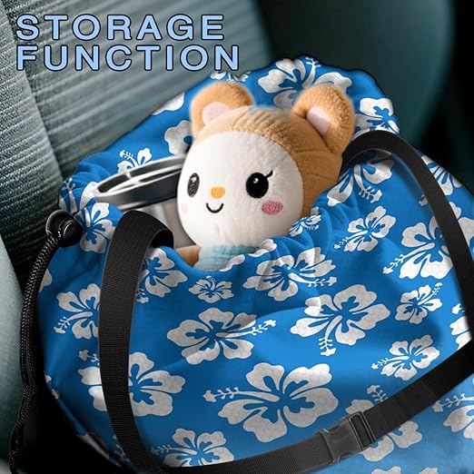 Car Trash Bag Hanging Back of Seat with Adjustable Snap Buckle Strap Cute Printed Drawstring Garbage Bags for Car-Hawaiian Floral Blue