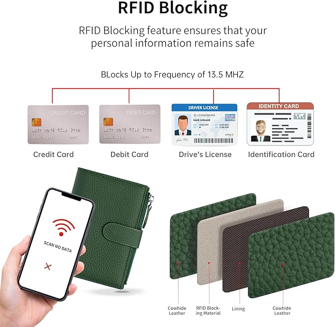 Passport wallet and Card Slot Combo RFID Blocking Slim Leather Travel Passport Wallet for Men and Women with Zippered Coins Pocket Passport holder, Green