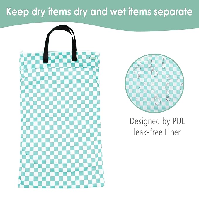 wegreeco Reusable Hanging Wet Dry Cloth Diaper Bag (Checkerboard Mint Green)