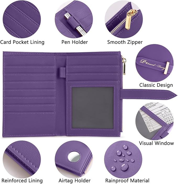 VanFn Airtag Passport Holder, RFID Travel Passport Wallet, Family Passport Holder, Ladies Bifold Air Tag Wallets, Slim Leather Credit Card Wallet For Women, Trip Document Organizer P.Travel Series