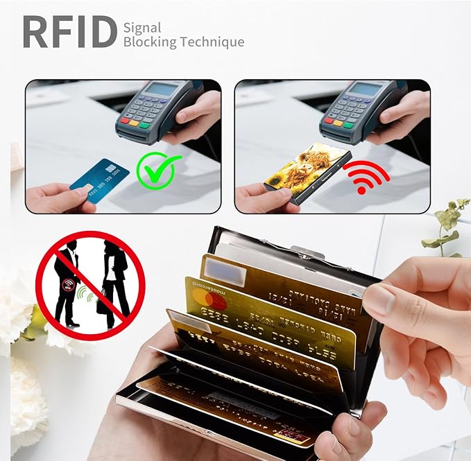 RFID Metal Wallet Credit Cards Holder Slim Mini Business Card Holder Metal ID Case Gift for Men Women,Cute Cow
