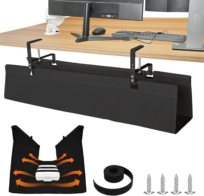SHUWEI 36" Under Desk Cable Management Tray, Premium Mesh Cable Management for Desk, Clamp/Screw Mount Cable Tray for Office and Home (Black, 35.6" L)
