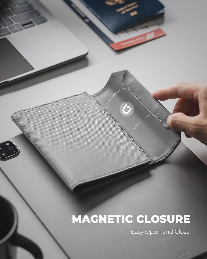 VULKIT Passport Wallet with Detachable AirTag Holder, Vegan Leather Passport Holder, RFID Blocking, Travel Essential, Magnetic Closure, Grey