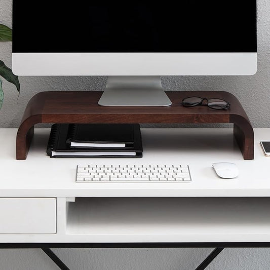 Anji Mountain Wood Monitor Stand Riser Desk Desktop Organizer Table for Home, Office Workspace, Laptop Riser, Ergonomic Design Stand for Gaming Setup, Walnut