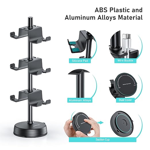 MANMUVIMO Headphone Controller Storage Stand Holder with Anti-Slip Stable Suction Cup 3 Tiers, Universal Storage Display Stand for Desk Compatible for PS5/PS4/Xbox Series/Xbox One
