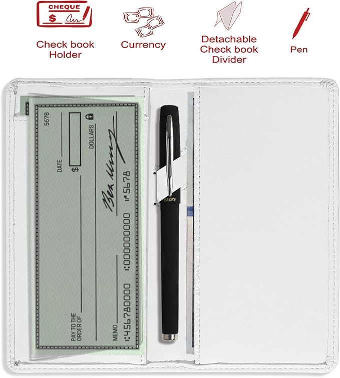 Sanlykate Leather Checkbook Cover for Men and Women, Check Book Case Card Holder with Free Divider, Standard Register Duplicate Checks with pen inserts