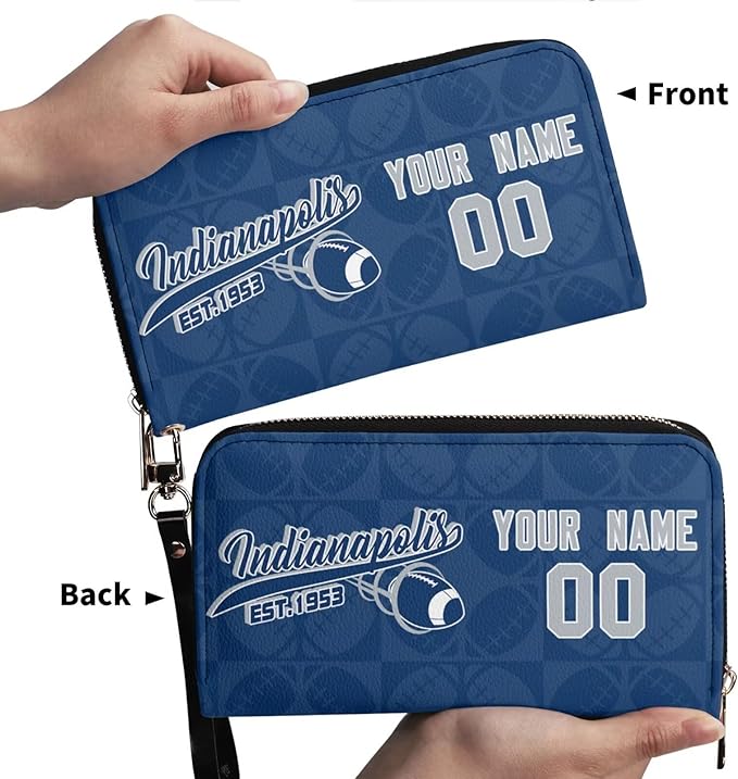 Custom Sports Team Zip Organizer Wallet-Personalized PU Leather Wallet with Name Number,Multi-Card Slots,Wrist Strap,Fan Gift for Men Women.
