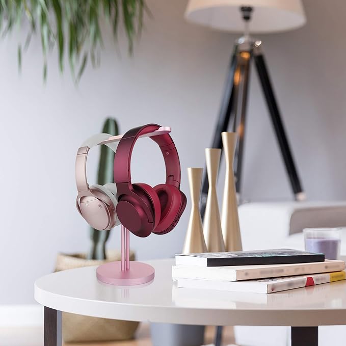 GEEKRIA Aluminum Alloy Dual Headphones Stand for Over-Ear Headphones, Gaming Headset Holder, Desk Display Hanger with Solid Heavy Base Compatible with Bose, Beats, Sony, AKG, ATH (Rose Gold)