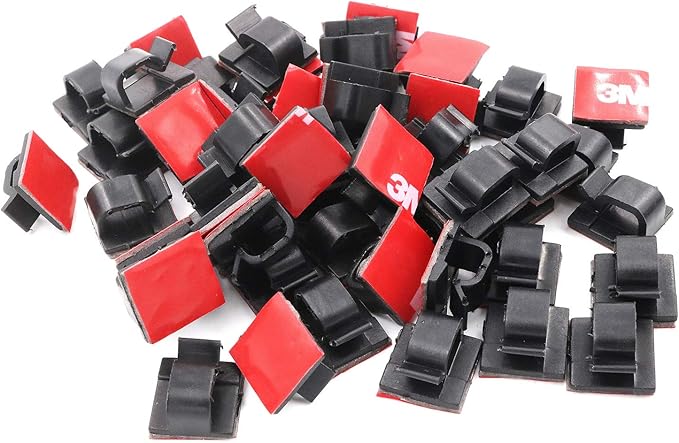 Mini Cable Clips 3M Adhesive, Multipurpose Cord and Wire Organizer for Cable Management 1/2" x 1/2" - 100 Pack Bundled with 10 Bonus Reusable Cable Ties (Black)