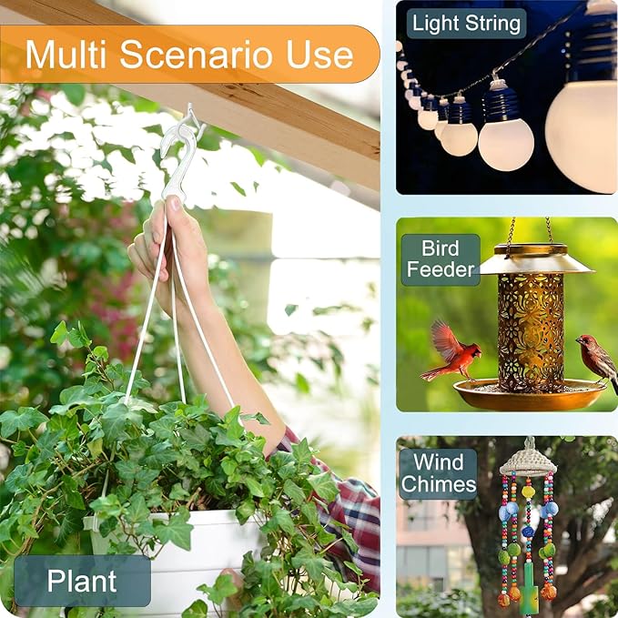 Black Screw Hooks with Safety Lock 2.3" Rustproof Metal Ceiling Hooks for Hanging Plants, Baskets,String Lights & Outdoor Decor, 40LB Capacity (40, White)