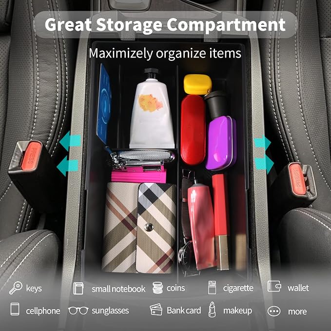 CDEFG for 2025 Ascent Center Console Organizer Tray for 2019-2024 2025 Subaru Ascent Accessories Middle Console Armrest Tray Storage Box Arm Rest Insert Coin Container (Black)