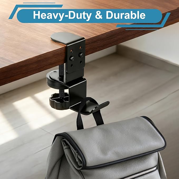MYITYARD Clamp Mug Hooks Under Desk, Clip On Hook Cup Holder, Desktop Hanging Headphone Hook for Office, Computer Desk, Student Class Desk, Cabinet