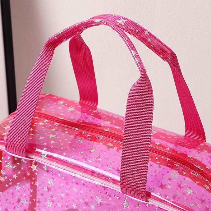 SxoSyo Clear Makeup Bags Large Toiletry Bag for Women Transparent Cosmetic Bag with Handle Travel Essential Bathroom Organizer (Green Star)