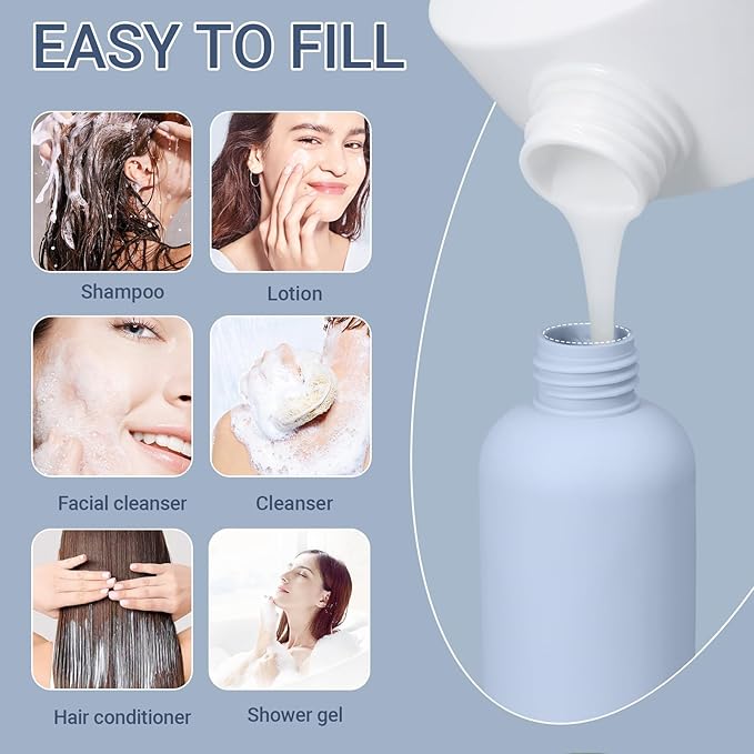 6.8oz Travel Bottles for Toiletries, Empty Plastic Squeeze Bottles with Flip Cap, Lotion Container for Toiletries Travel Size Shampoo and Conditioner (3 pack, bule)