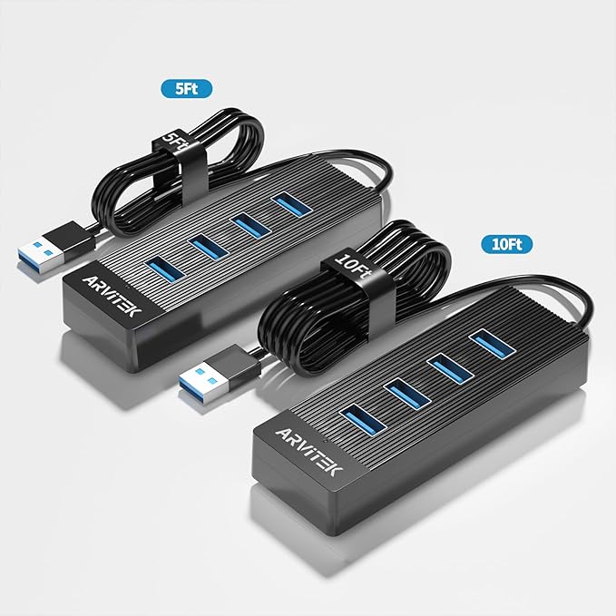 4-Port USB 3.0 Hub for Desktop, USB Extender Hub 5Gbps, USB Multiport Adapter, USB Splitter w/5Ft Long Cable for Desktop, PC, Flash Drive, Mobile HDD (5Ft/1.5m)