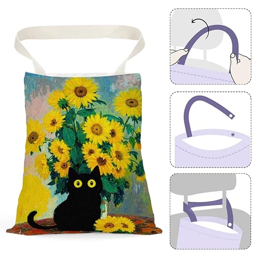 Black Cat Car Trash Bag, Car Trash Bag Hanging, Waterproof Cars Back Seat Hanging Organizer and Storage Trash Bags for Vehicle Travelling Camping Sunflowers Decor